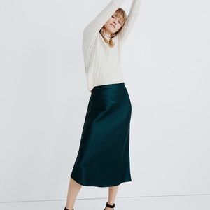 Madewell Satin Midi Slip Skirt in Smoky Spruce